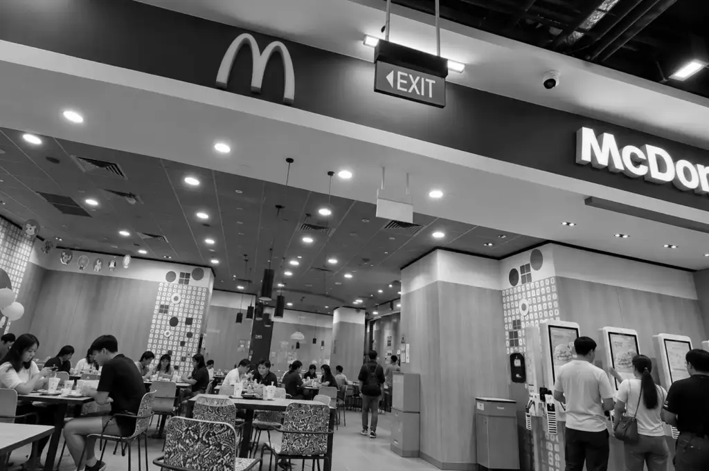 McDonald’s dining area at ION Orchard, showing customers eating and ordering inside the busy mall outlet.